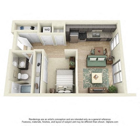 Floor plan for studio, 1 bath, 503 sqft